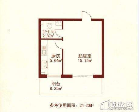 江城之珠01户型图1室1厅1卫 