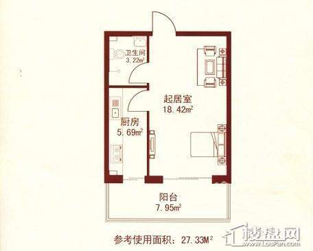 江城之珠02户型图1室1厅1卫