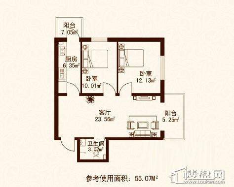 江城之珠03户型图2室1厅1卫