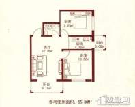 江城之珠06户型图2室1厅1卫 