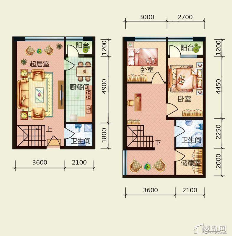 天悦国际M5-1D、A户型loft2室2厅2卫1厨 