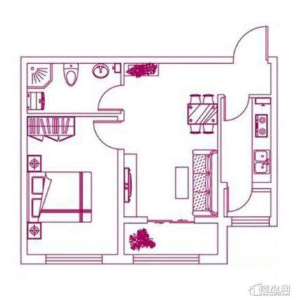 观筑 锦绣华城户型图S-B1户型图1室1厅1卫 