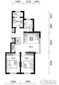 韩建大成府9号楼F户型2室2厅1卫1厨 