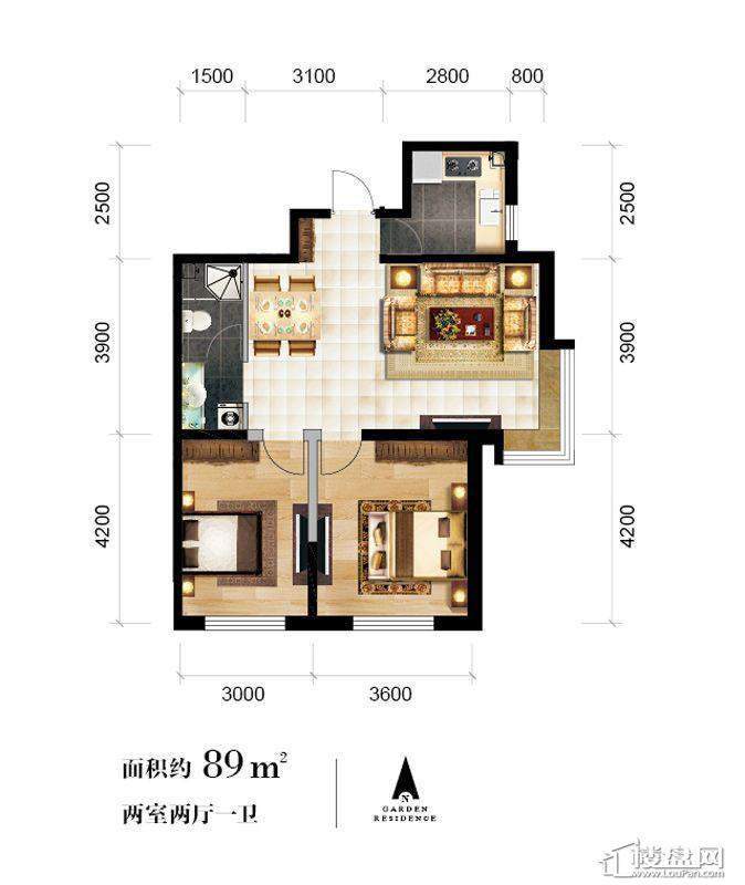 9、10、11、12号楼标准层02户型2室2厅1卫