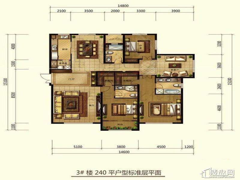 一期高层标准层3室户型3室3厅3卫1厨 