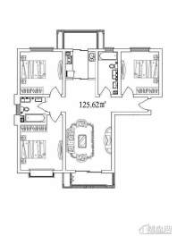 洋房标准层125平米户型3室2厅2卫1厨 