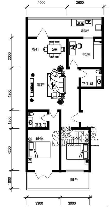 新橙空间b户型三室两厅两卫132.5