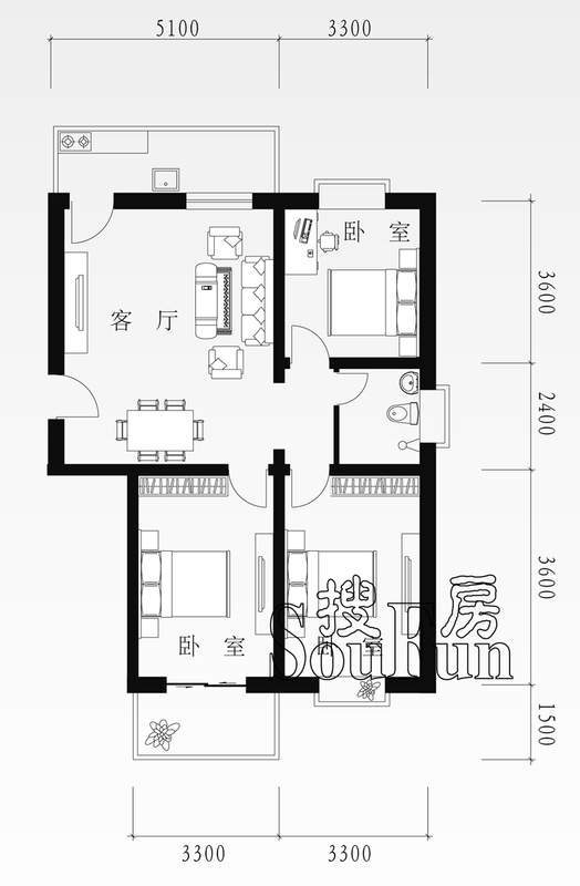 源香小镇源香两室一厅一卫108.79