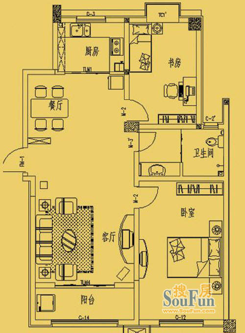 东营市三和馨苑户型106.4两室两厅