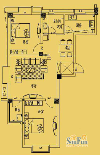 东营市三和馨苑户型100两室两厅一