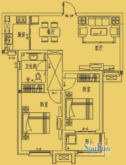 东营市三和馨苑户型82.2两室两厅