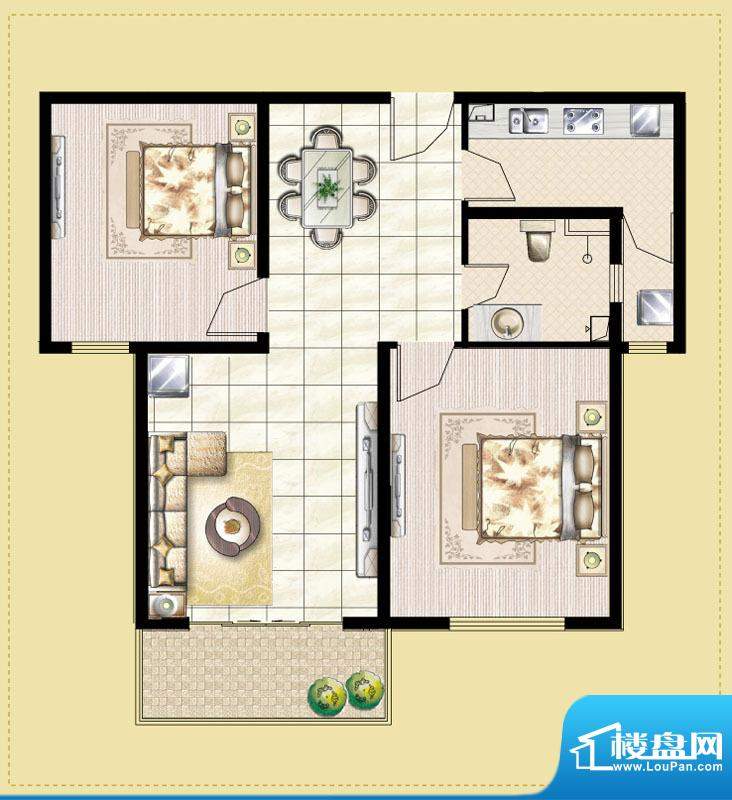 财富湾户型2 2室2厅面积:95.00平米