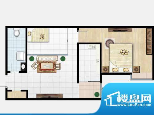 碧桂园三期A户型 1室面积:67.57平米