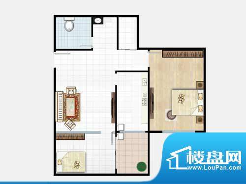 碧桂园三期F户型 2室面积:65.49平米