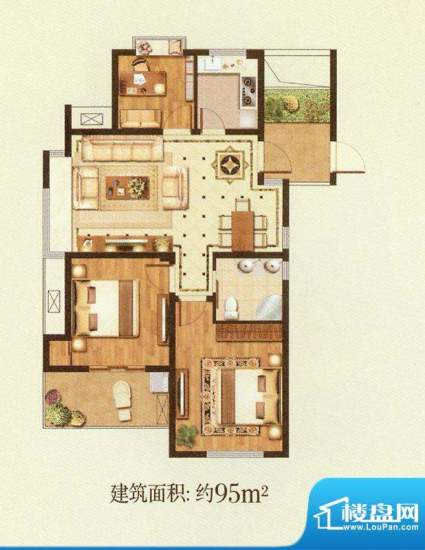 润金城A4户型 3室2厅面积:95.00平米