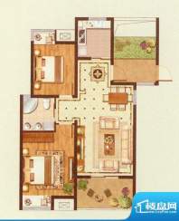 润金城A5户型 2室2厅面积:89.00平米