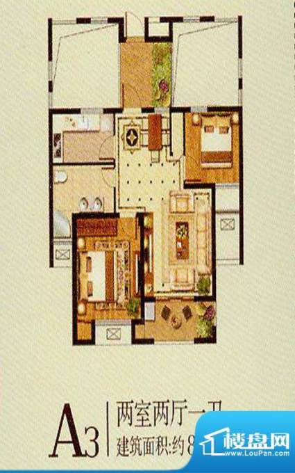 润金城A3户型 2室2厅面积:83.00平米