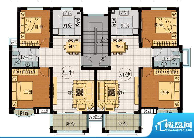翡翠城A1户型 2室2厅面积:88.49平米