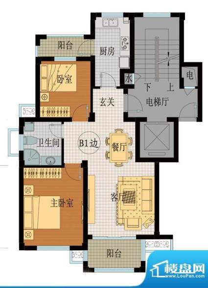 翡翠城B1户型 2室2厅面积:92.71平米