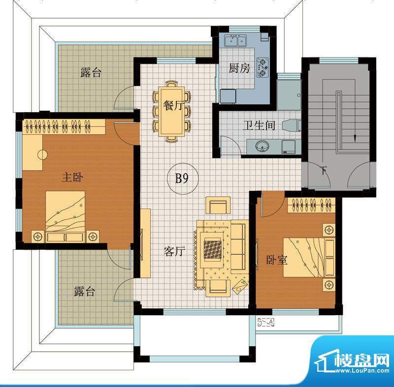 翡翠城B9户型 2室2厅面积:98.34平米