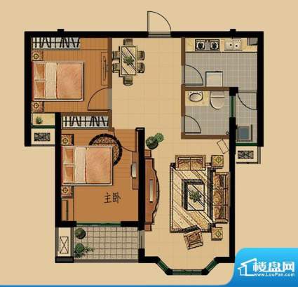 金色雅筑E2户型 2室面积:84.66平米