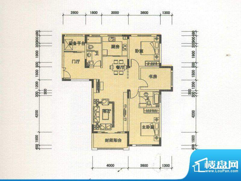 桐园A户型 3室2厅2卫面积:133.04平米