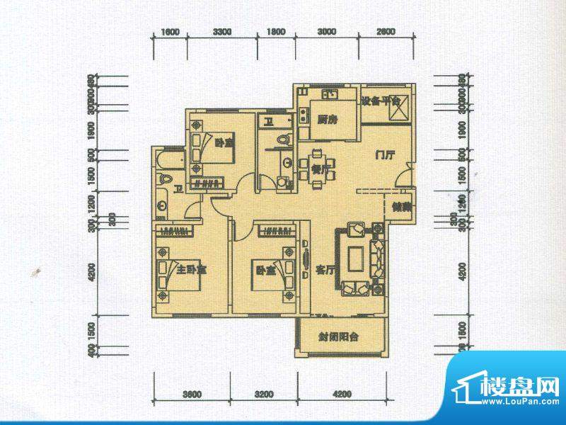 桐园C户型 3室2厅2卫面积:144.34平米