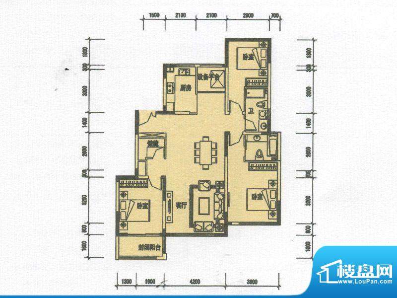 桐园D户型 3室2厅2卫面积:141.46平米