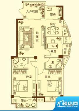 玉融瀚景园A户型 3室面积:121.50平米