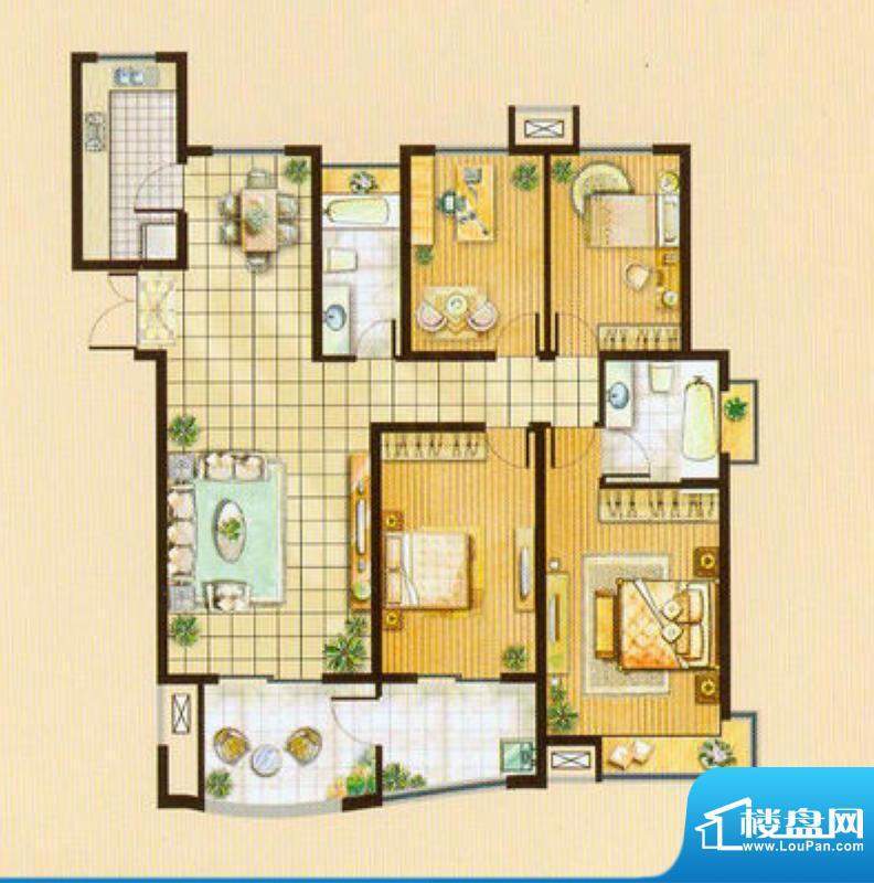 翠湖御景A9户型四室面积:140.48平米