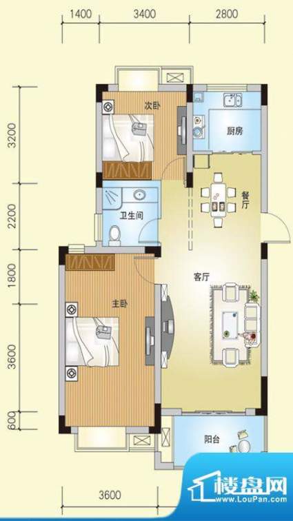 正阳水岸城邦A2户型面积:89.60平米