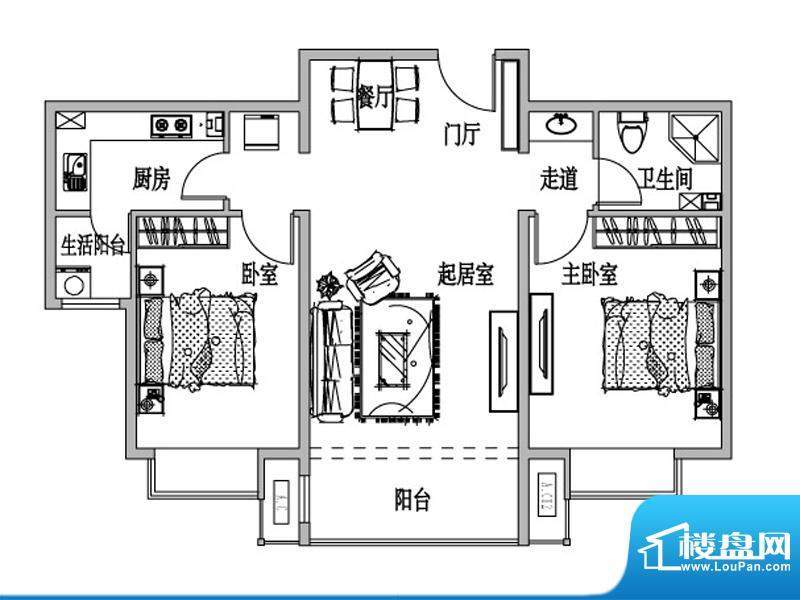 福泰新都城A2户型(4面积:93.80平米