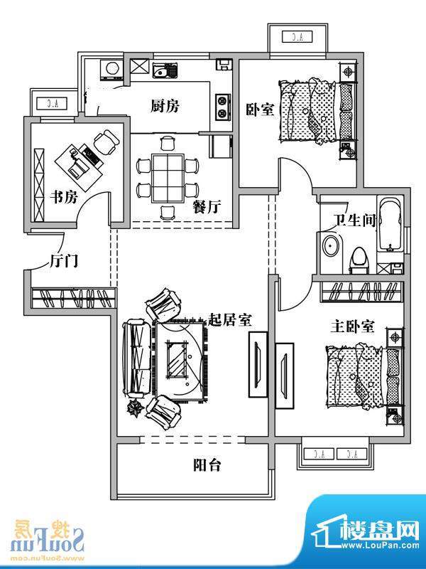 福泰新都城34#楼B3户面积:117.00平米