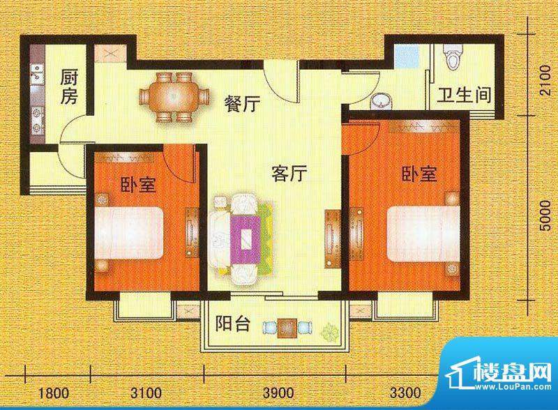 万宁城市景苑C户型 面积:95.00平米