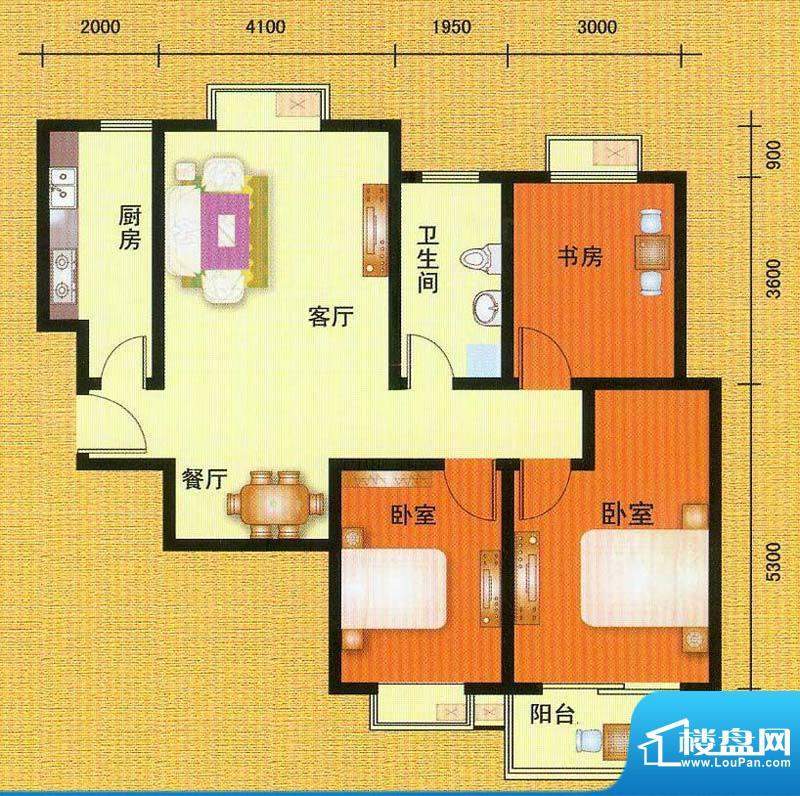 万宁城市景苑K户型 面积:113.00平米