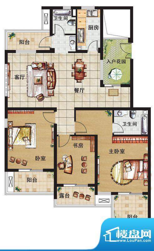 天悦华景2F户型 3室面积:128.00平米