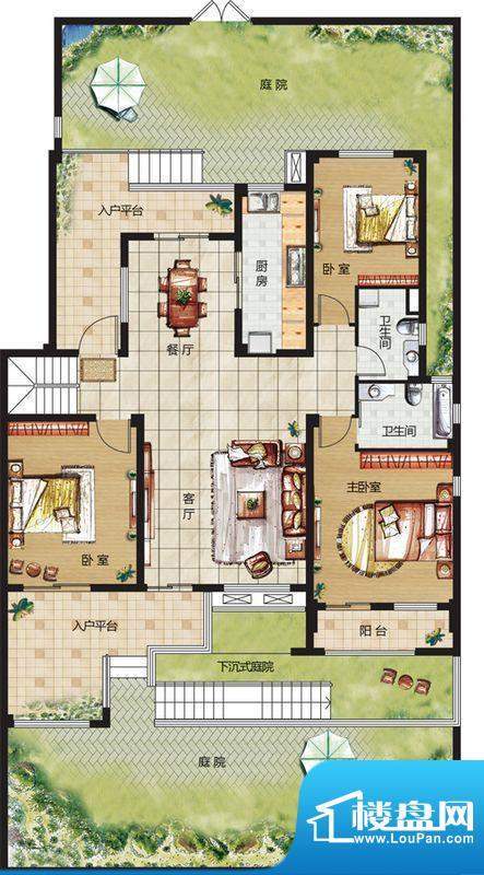 天悦华景1F户型 3室面积:208.00平米