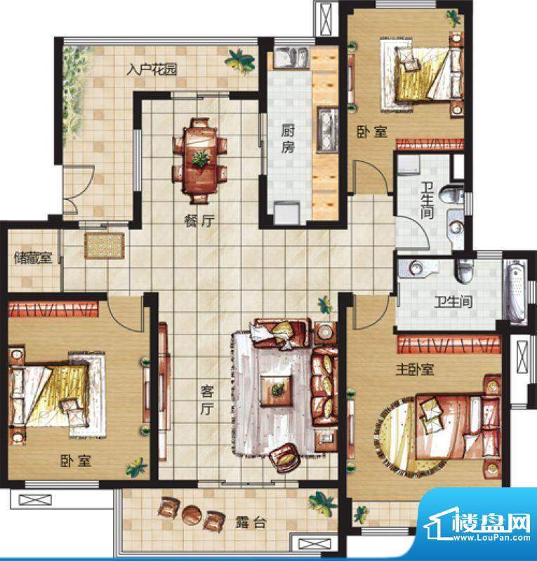 天悦华景4F户型 3室面积:129.00平米