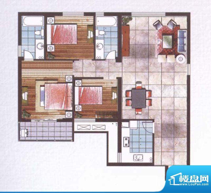 中凯城市之光A户型 面积:135.80平米