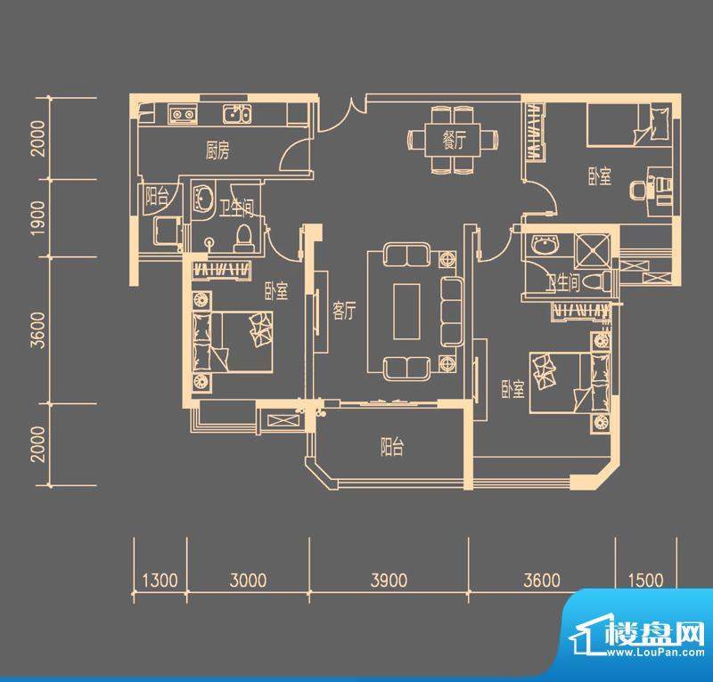 天俊华府公寓B户型 面积:115.00平米