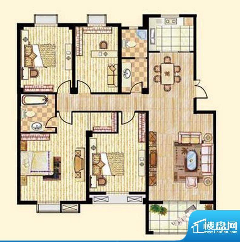 中和龙郡A2户型四室面积:159.00平米