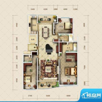 九英里颢苑2#楼D户型面积:256.00平米