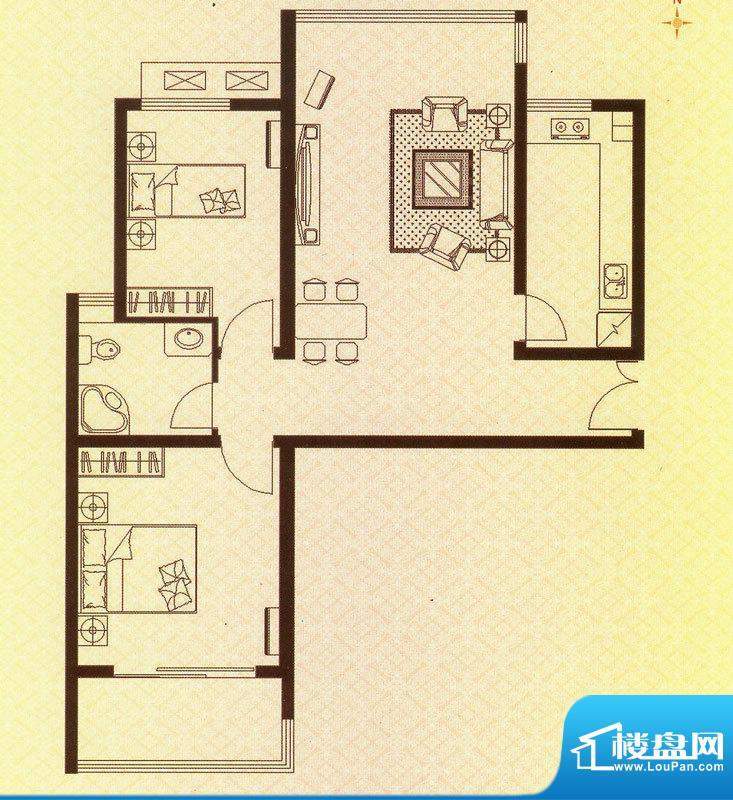 水岸华府1#楼D户型 面积:97.00平米