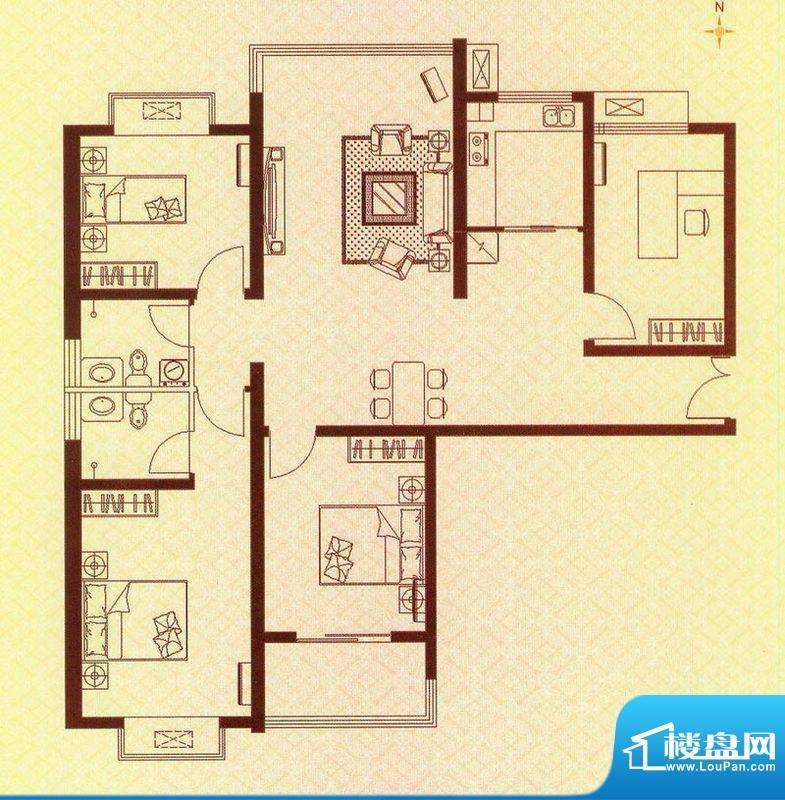 水岸华府1#楼A户型 面积:140.00平米