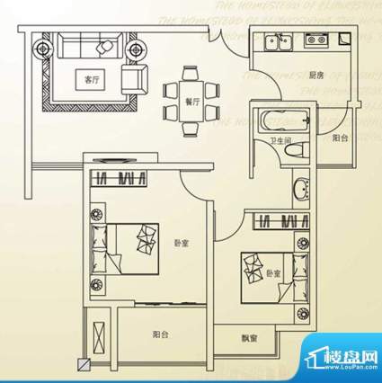 欣欣家园D户型 2室2面积:79.00平米