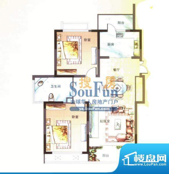 蓝海现代城户型 2室面积:89.70平米