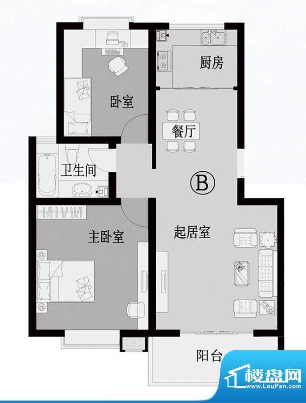 御龙山水B户型 2室2面积:92.78平米