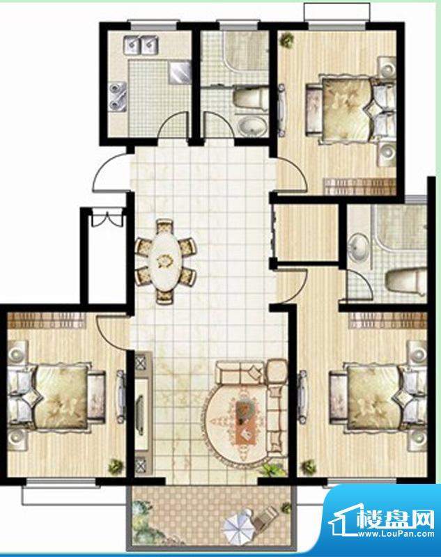 文华美景L1户型图 3面积:132.00平米