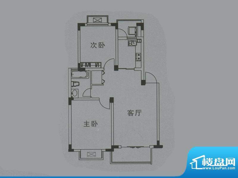 铂领公馆B户型 2室2面积:80.00平米