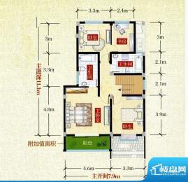 加州庄园叠加H2户型面积:173.00平米